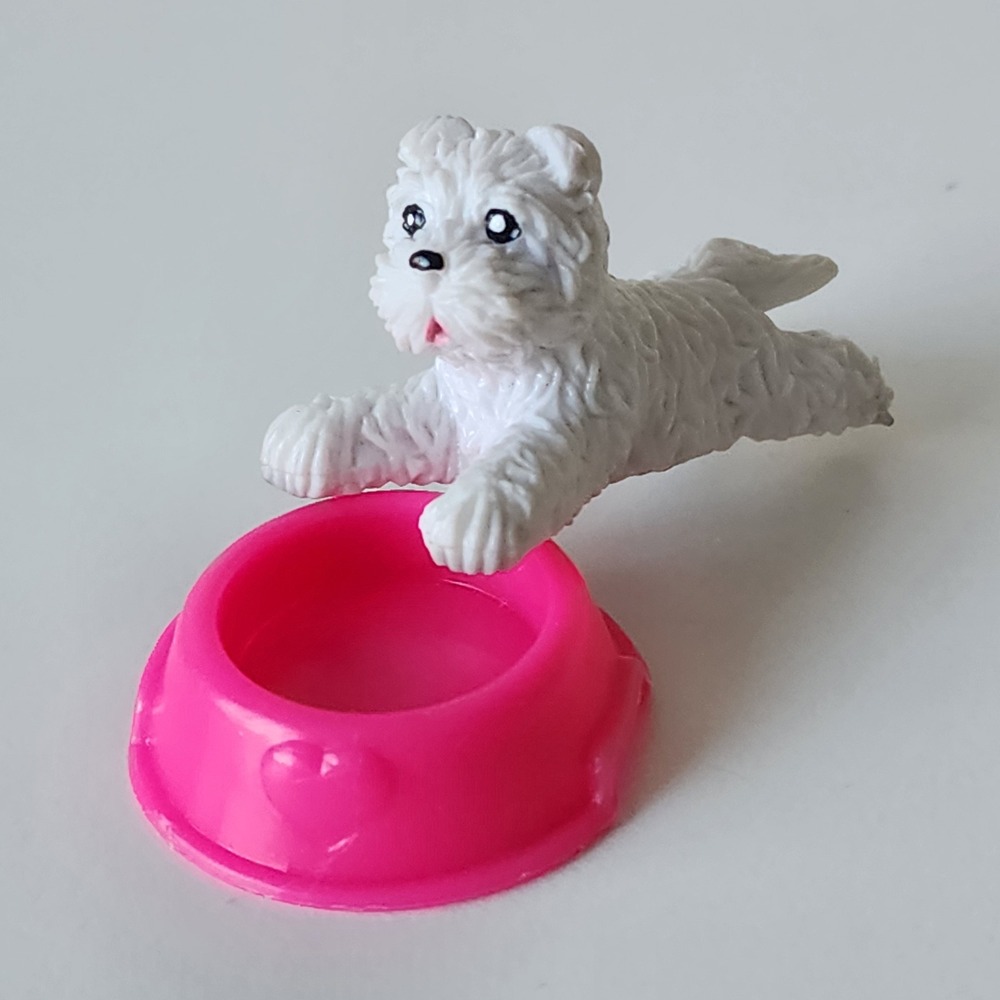 Westie Dog Figurine 2" with Pink Bowl White Puppy Miniature Toy Doll House Part‎